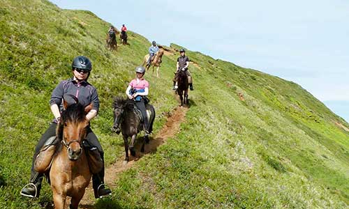 Rider islandhäst efter bergssluttning med Riding Iceland